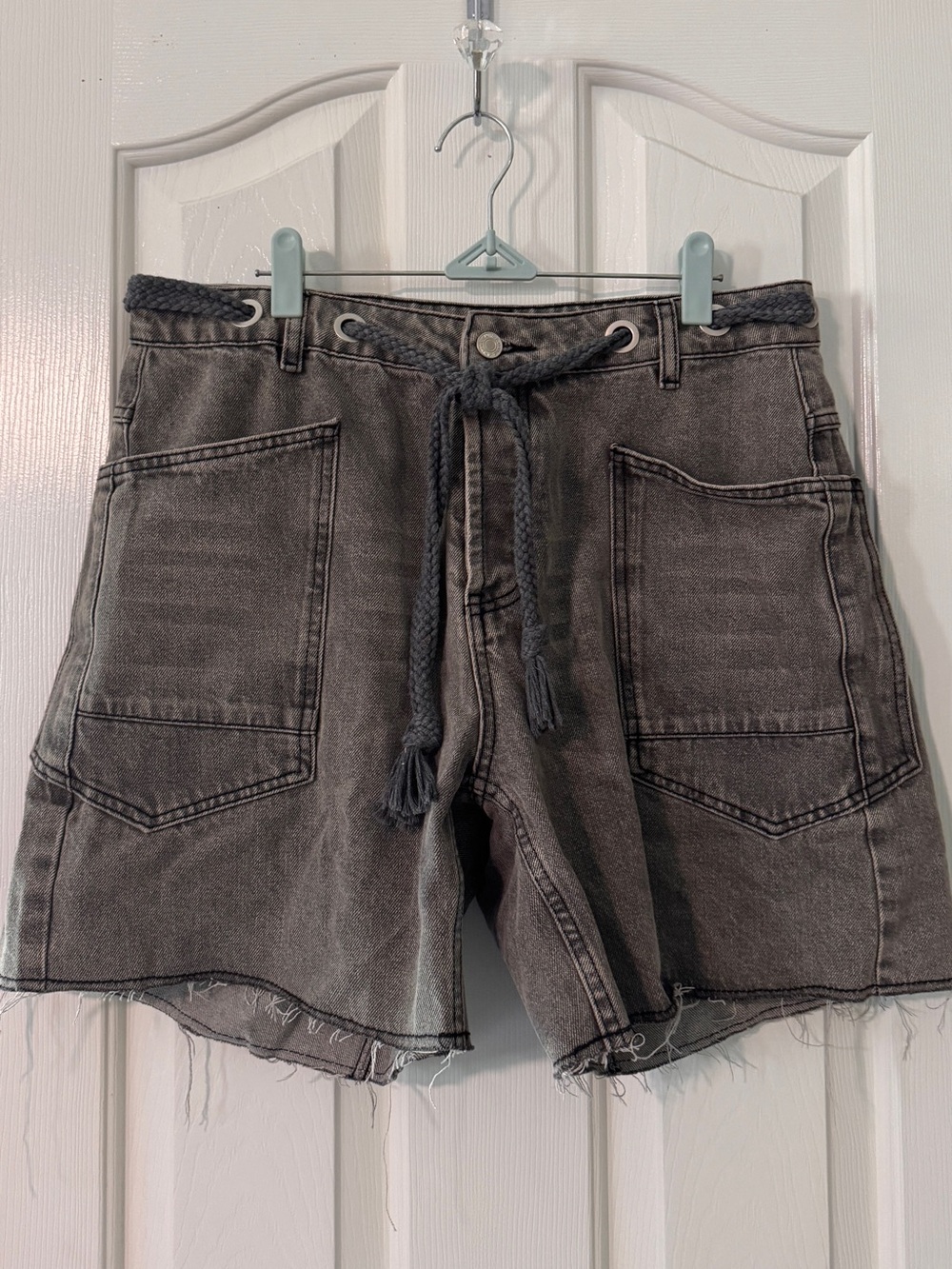 bohme Washed Gray Jean Shorts with Drawstring